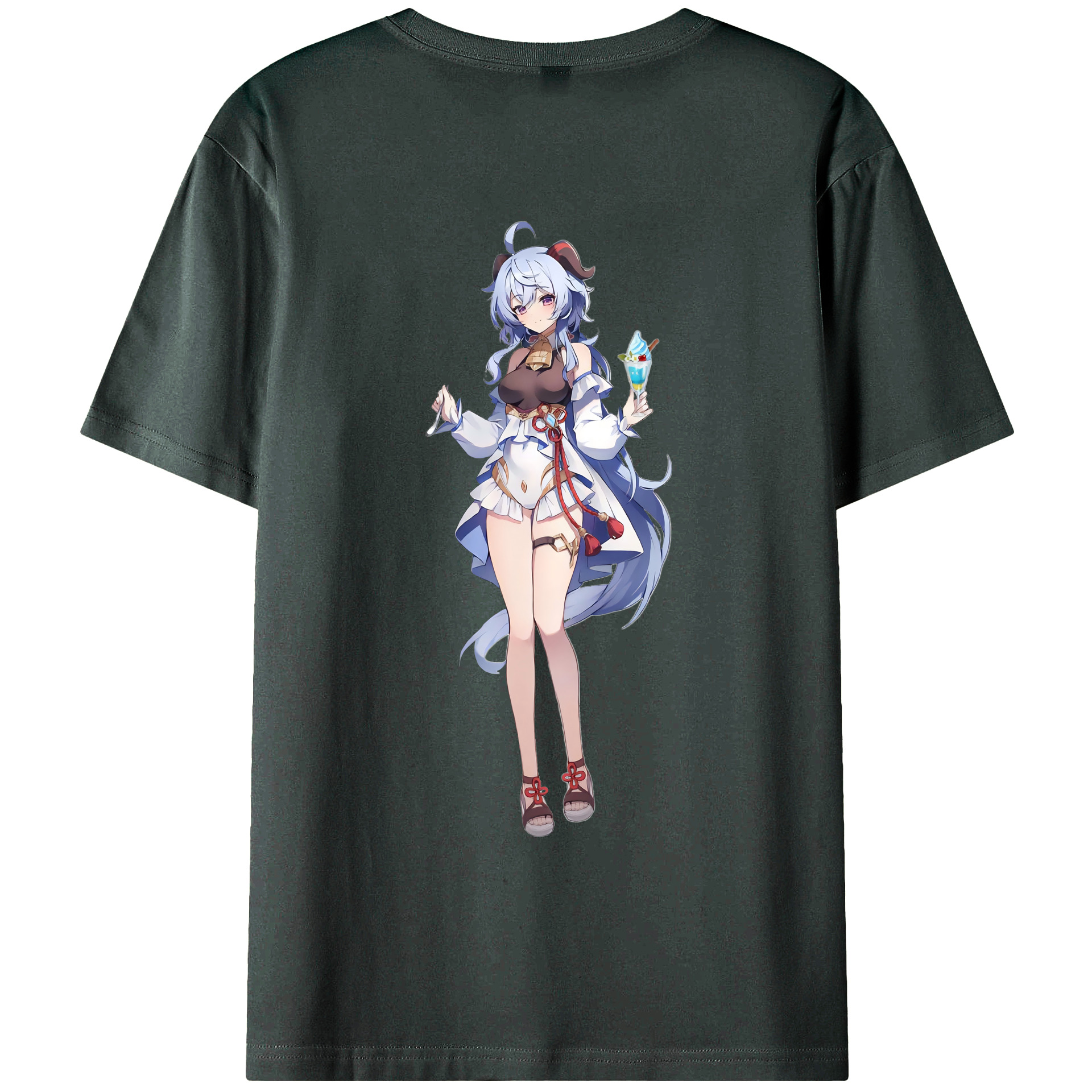 げんし神 甘雨 かんう genshin Ganyu 綿100％ メンズ半袖Tシャツ（バックプリント） 通気性